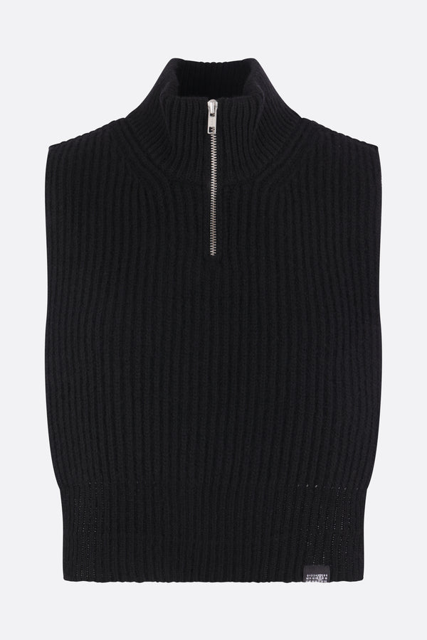 gilet pettorina in misto lana a coste