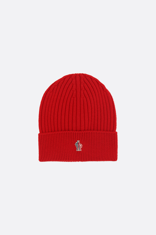 wool beanie with logo patch