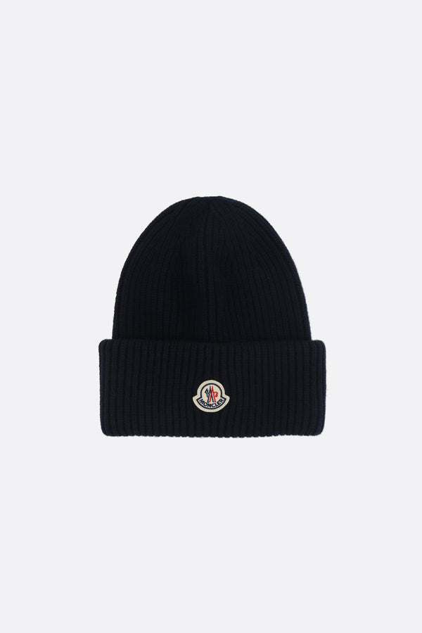 wool and cashmere beanie with logo patch