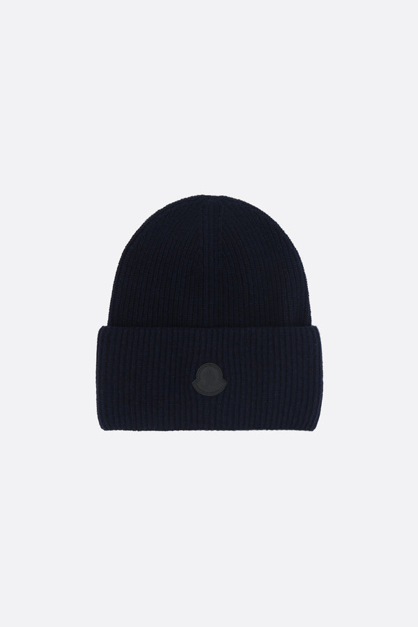 wool and cashmere beanie with logo patch