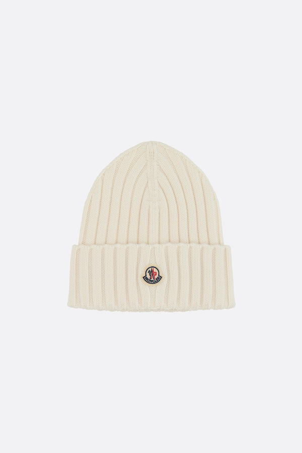 wool beanie with logo patch