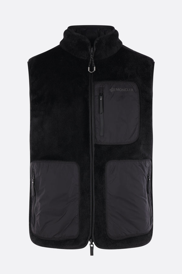 piumino smanicato reversibile in pile e nylon