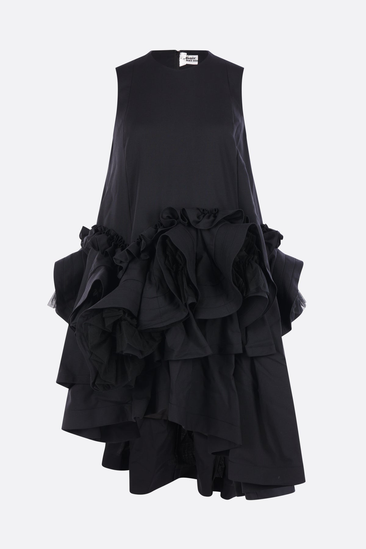 sleeveless dress in wool with ruffes