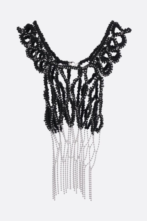 mesh knit sleeveless top with metal sphere fringes