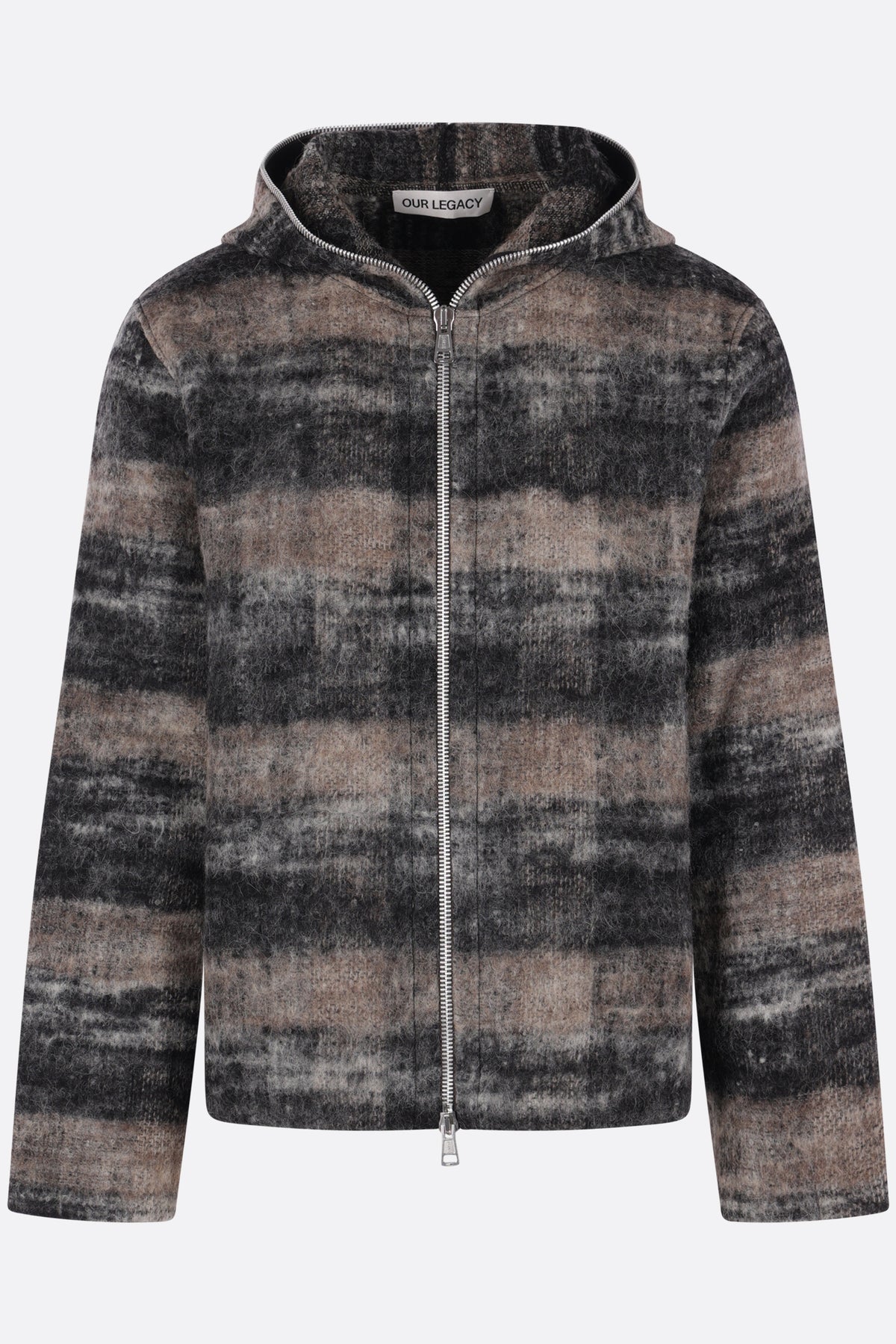 hooded cardigan in check wool blend