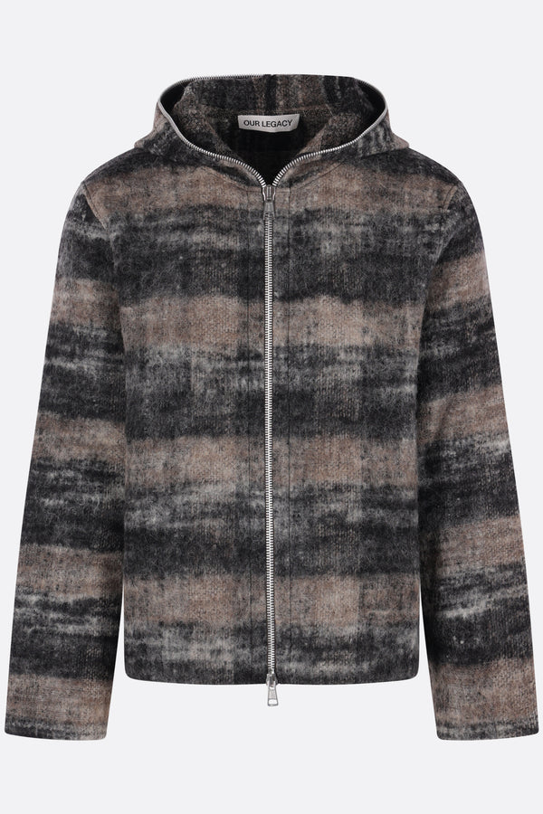 hooded cardigan in check wool blend