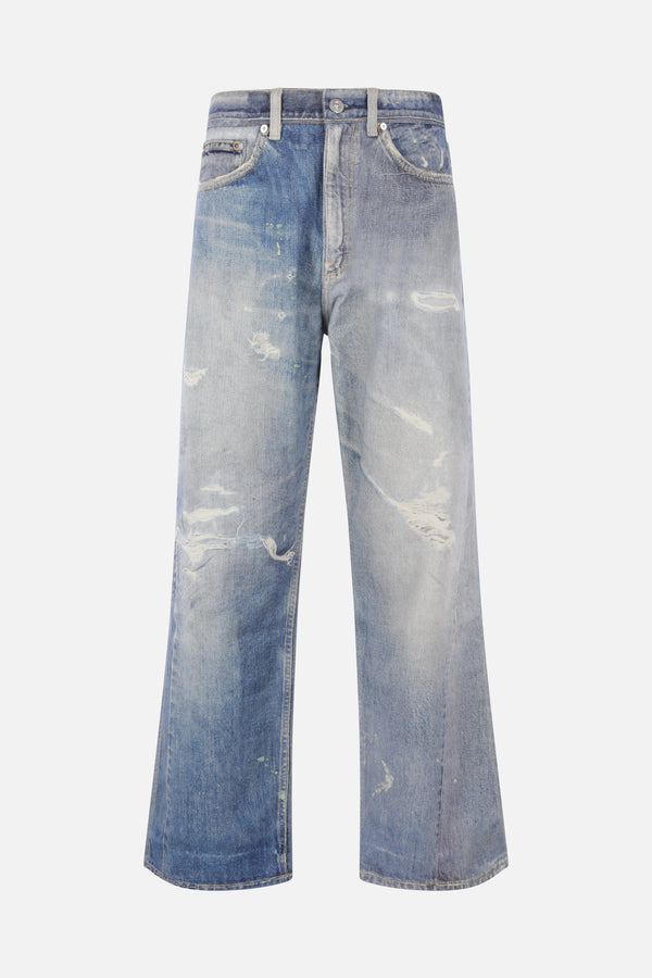 jeans oversize in denim stampa trompe l'oeil