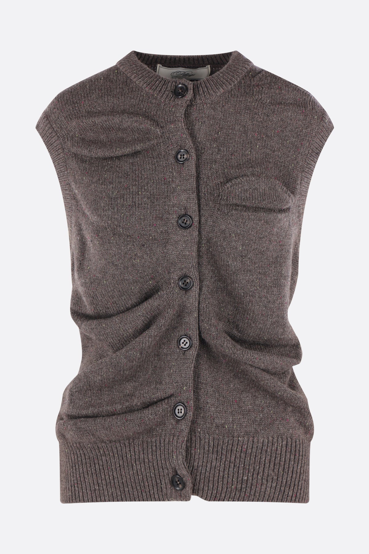 wool sleeveless cardigan with pleats