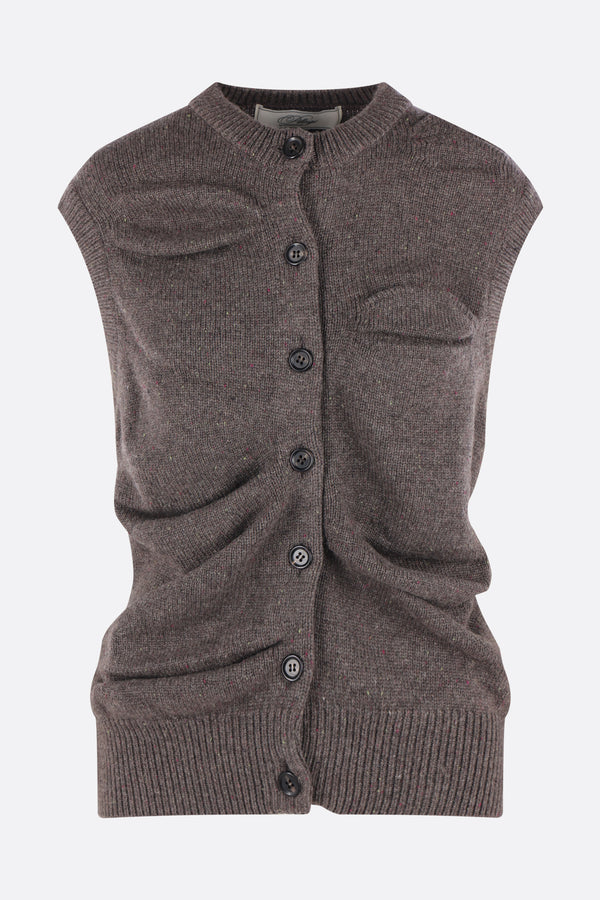 wool sleeveless cardigan with pleats