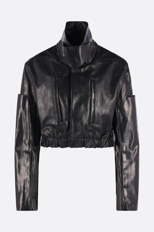 Collared Mac cropped bomber jacket in leather