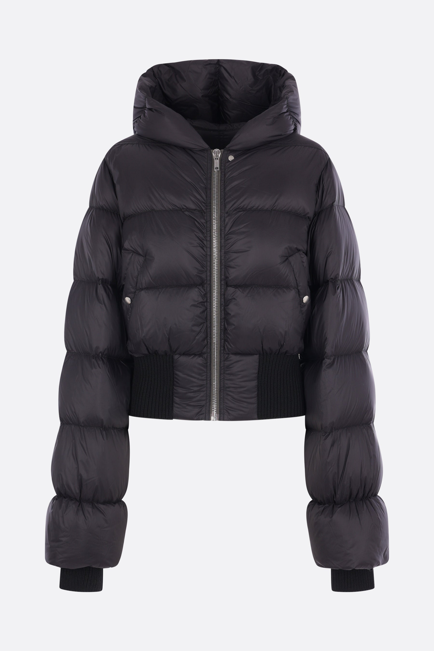Cinched Hooded cropped down jacket in nylon