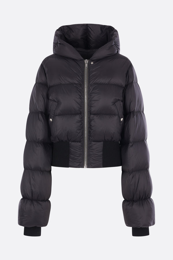 Cinched Hooded cropped down jacket in nylon