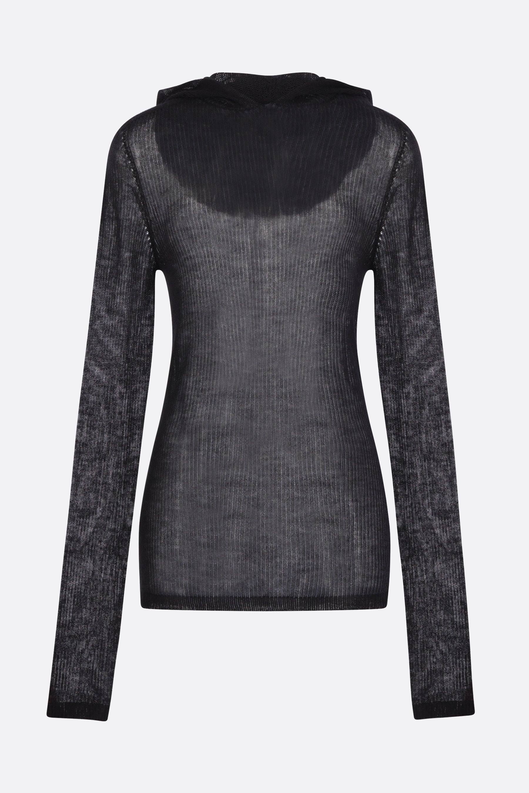 hooded sweater in rib cashmere
