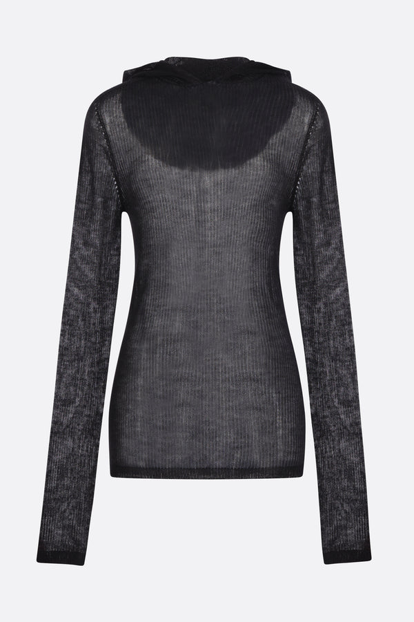 hooded sweater in rib cashmere
