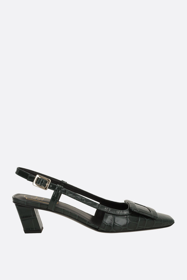 Belle Vivier slingbacks in crocodile-embossed leather