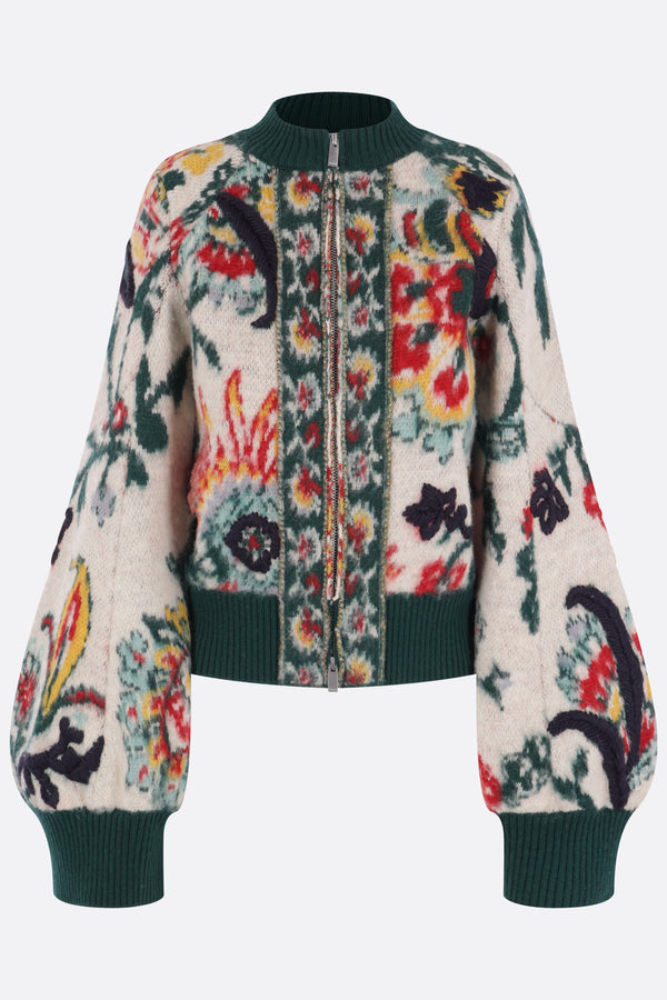 full-zip cardigan in floral jacquard knit