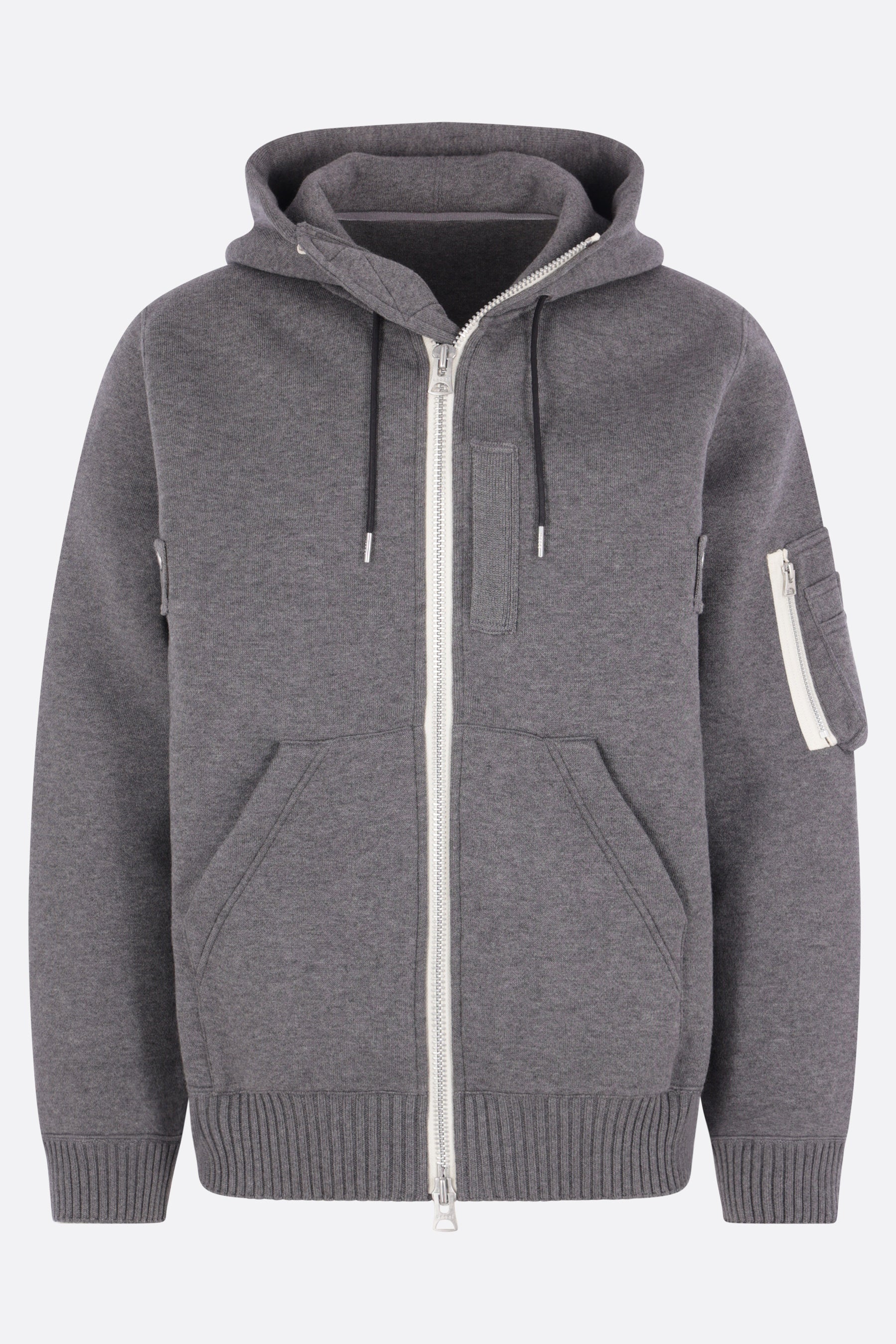 full-zip hoodie in cotton and cashmere blend