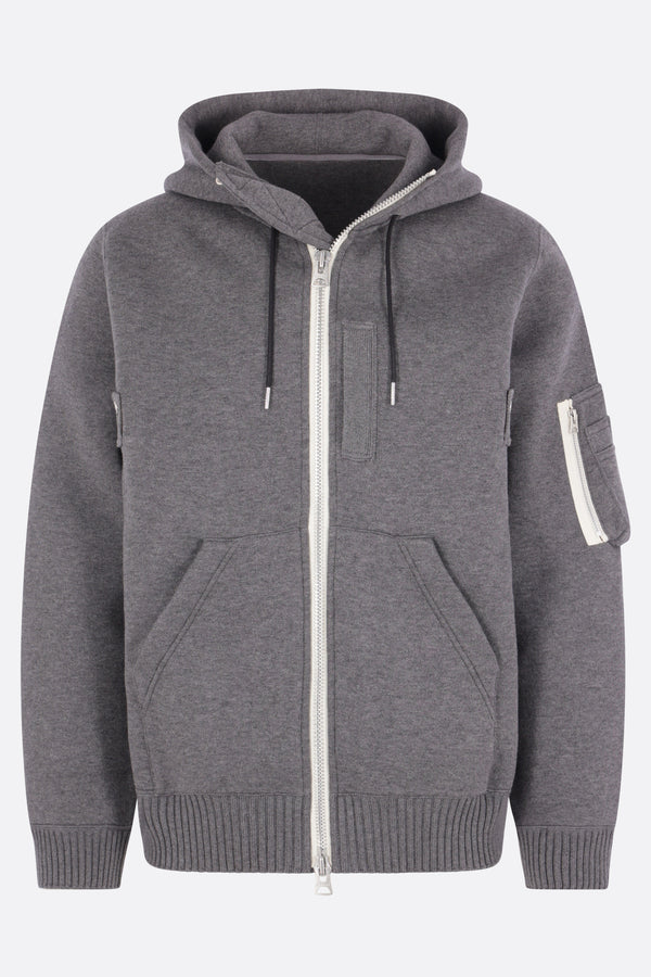 full-zip hoodie in cotton and cashmere blend