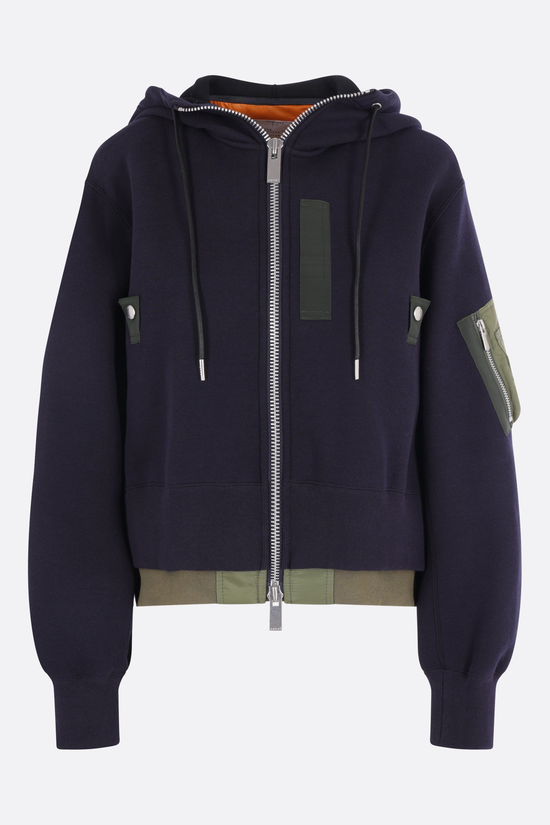 full-zip hoodie in jersey and nylon