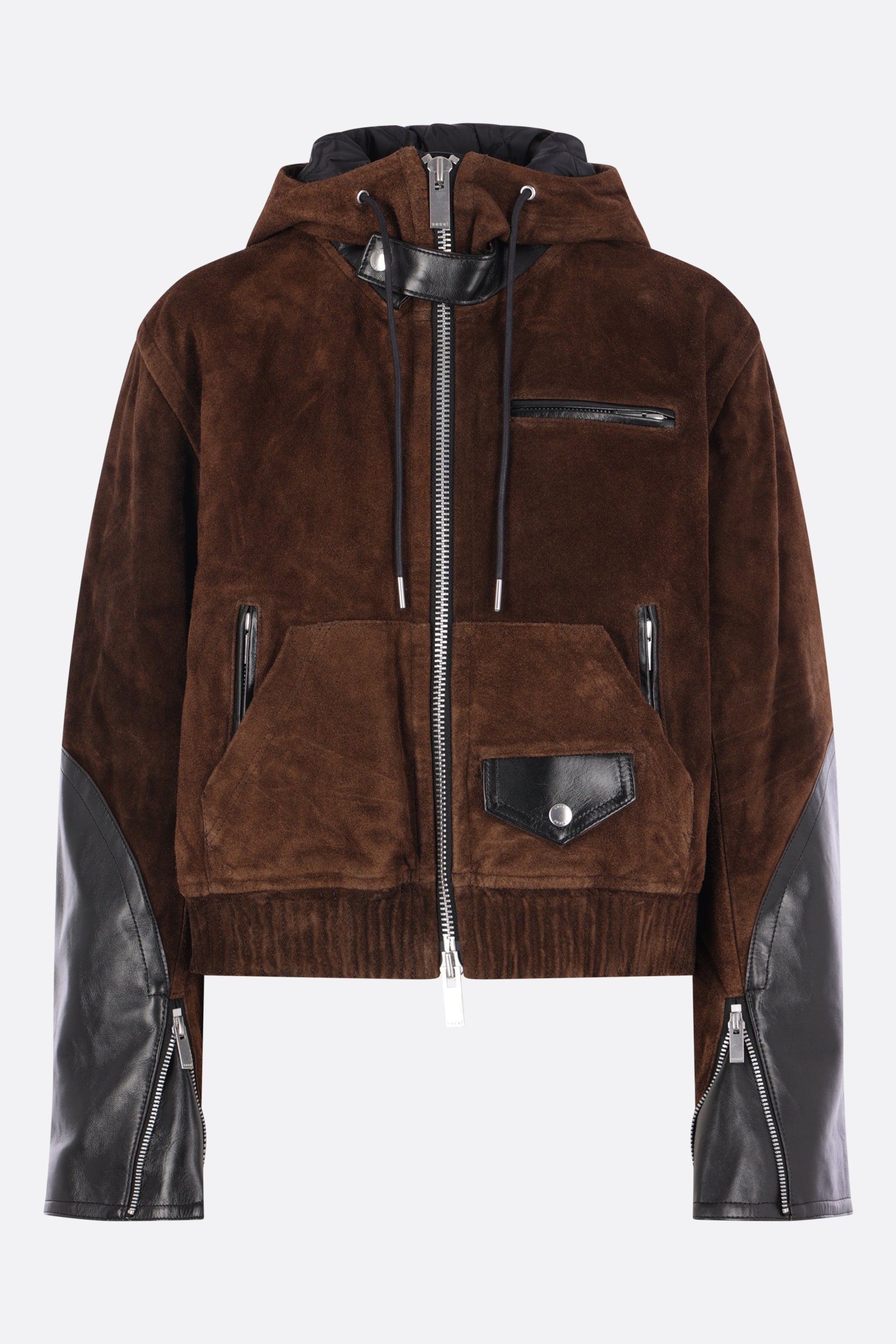 hooded jacket in suede and leather
