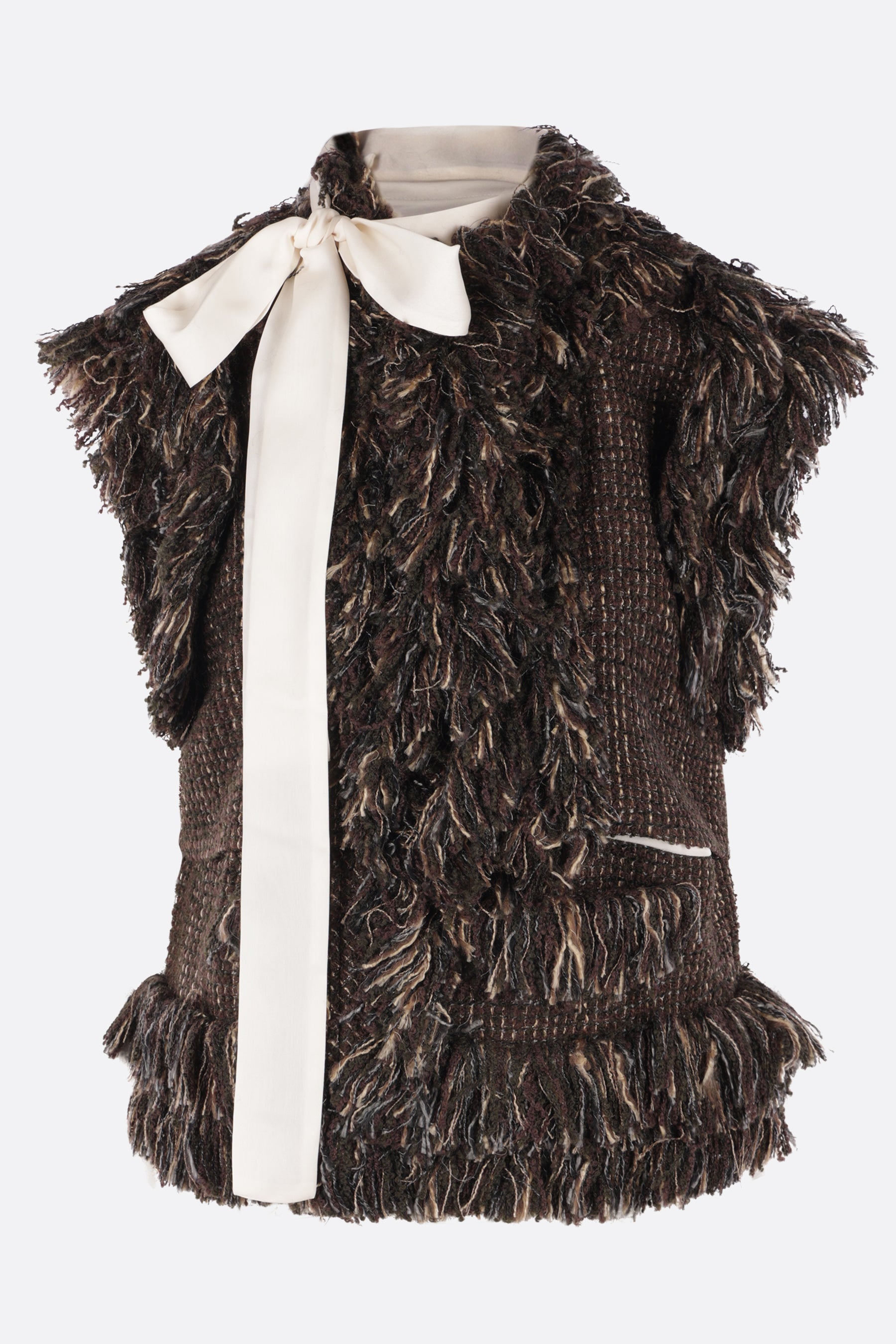 gilet in tweed con frange