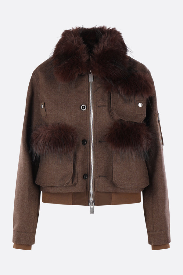 wool bomber jacket with faux fur details