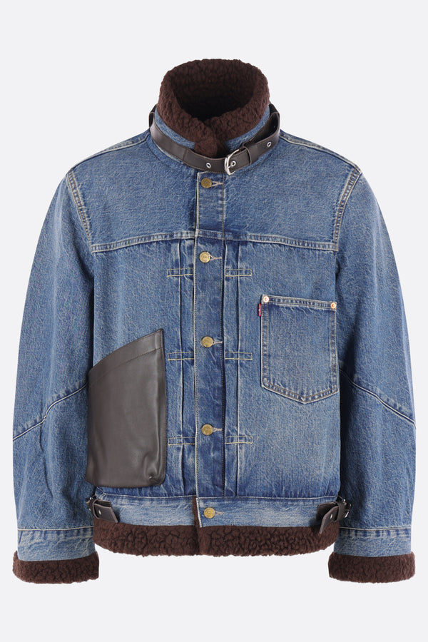 giubbotto in denim con dettagli in eco shearling