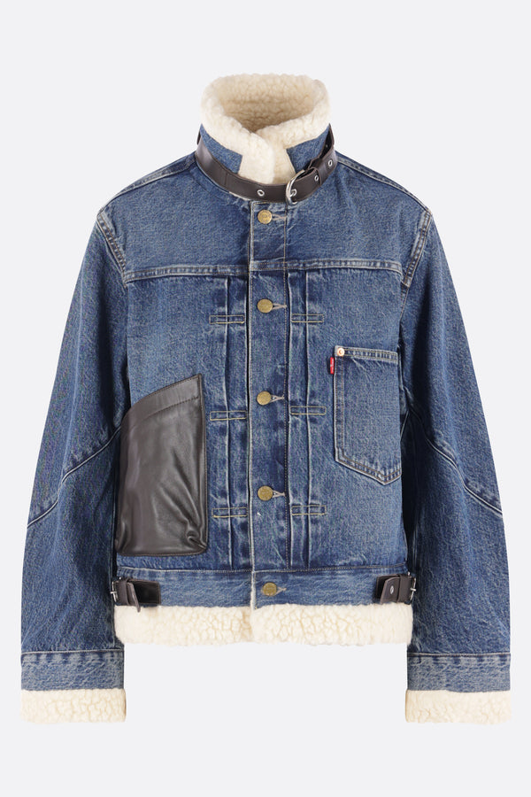 giubbotto in denim con dettagli in eco shearling