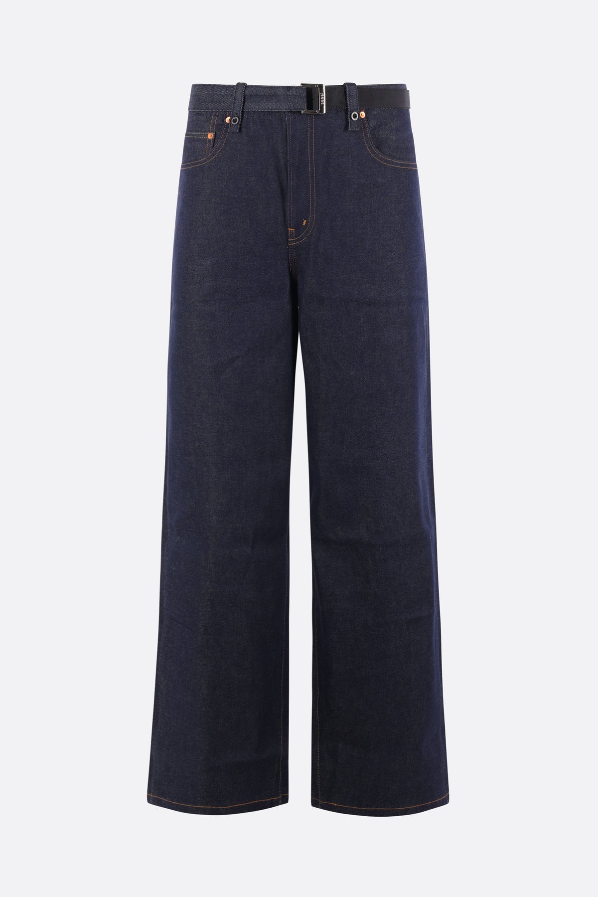 wide-leg jeans in denim with belt