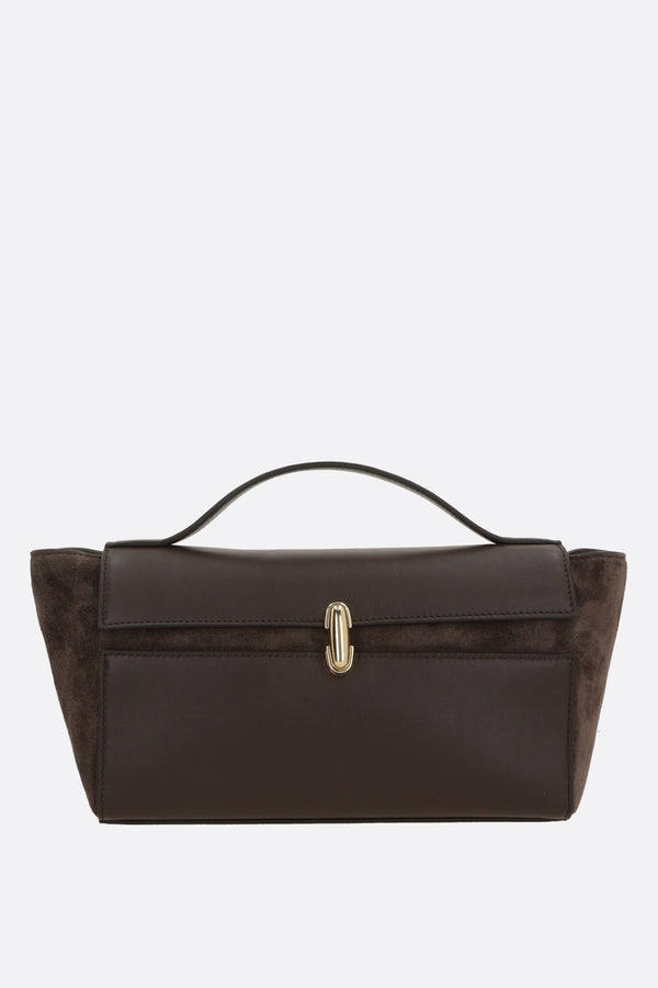 Symmetry Trapeze handbag in smooth leather and suede