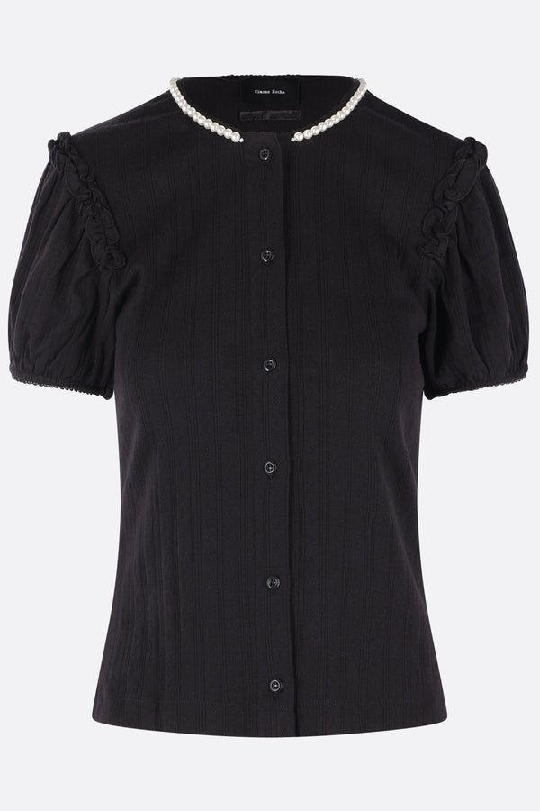 cardigan a maniche corte in maglia pointelle