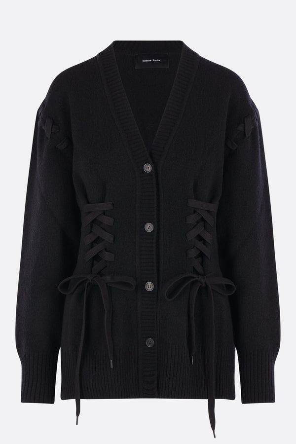 cardigan in lana con dettagli a corsetto