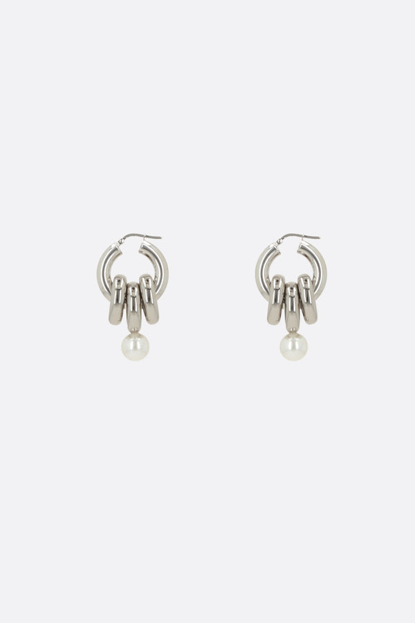 Stacked Link pearl hoop earrings