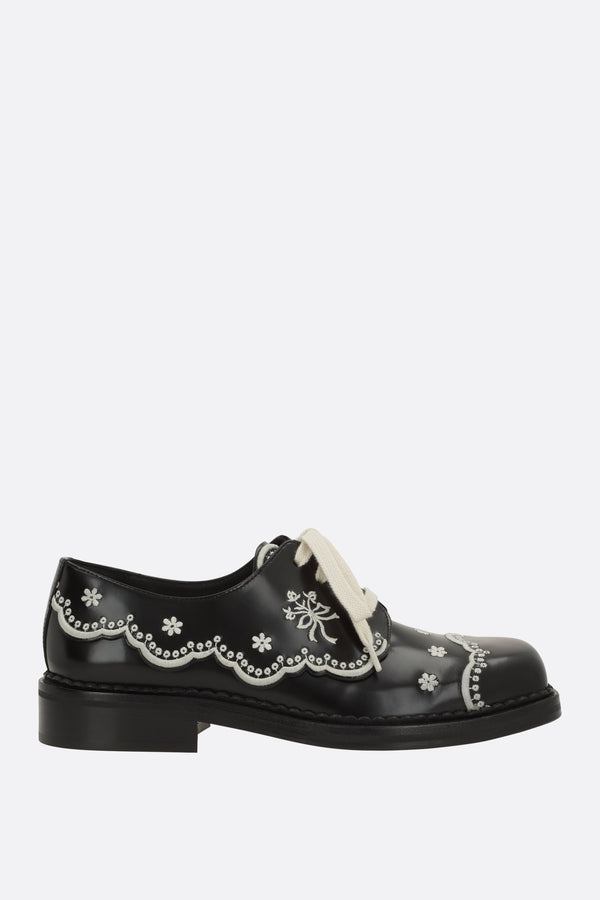 polished leather derby shoes with floral embroidery