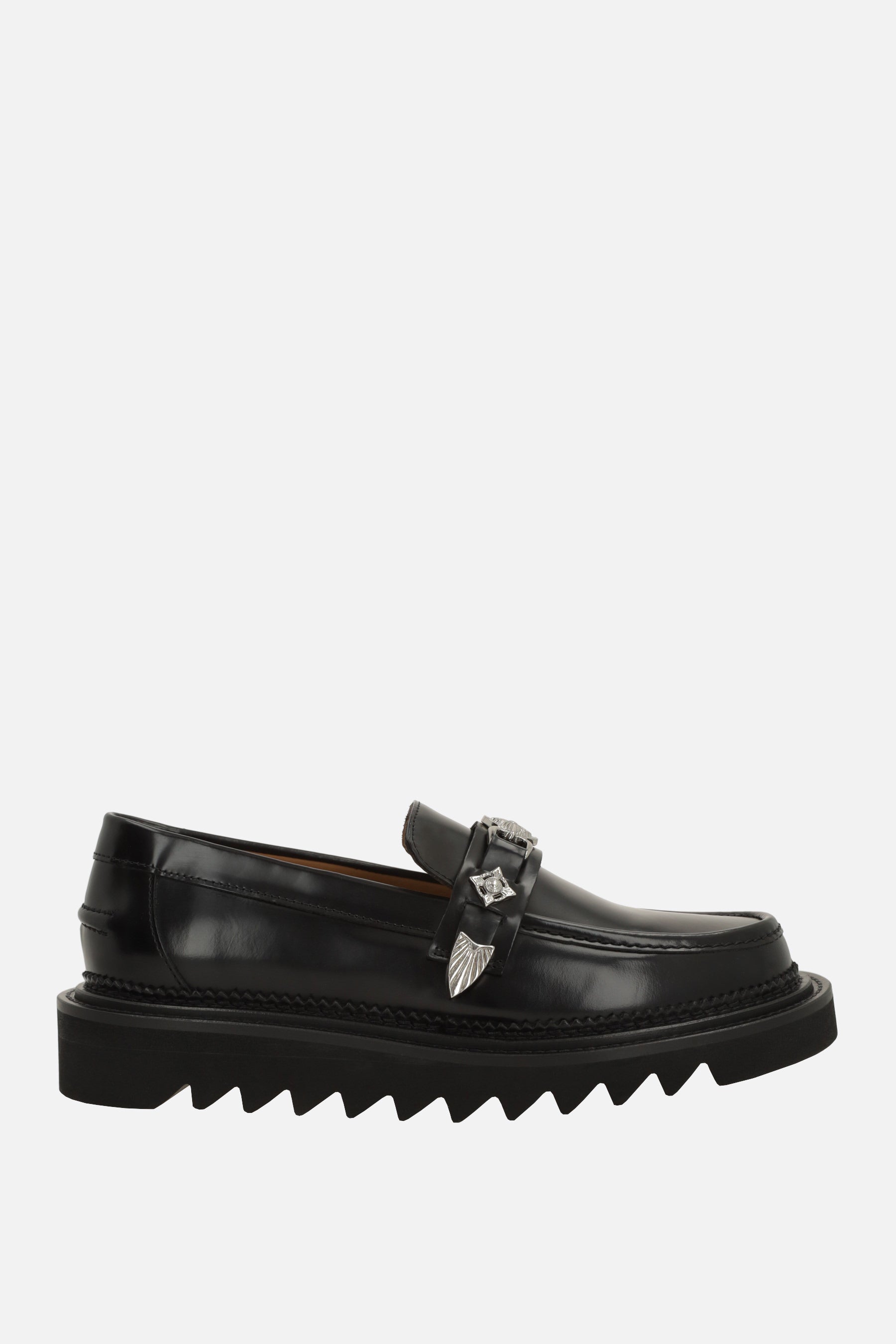 brushed leather loafers with studs