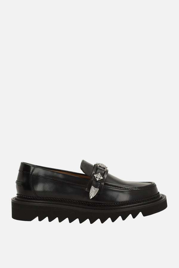 brushed leather loafers with studs