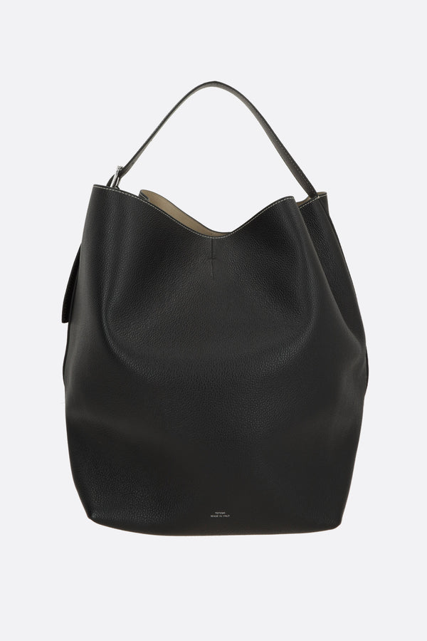 Belted shoulder bag in grainy leather