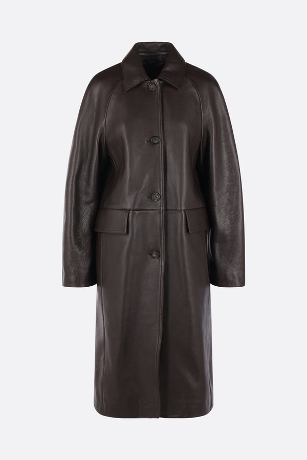 single-breasted coat in leather