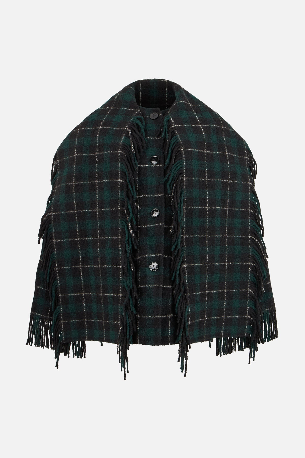 fringed scarf jacket in check wool blend