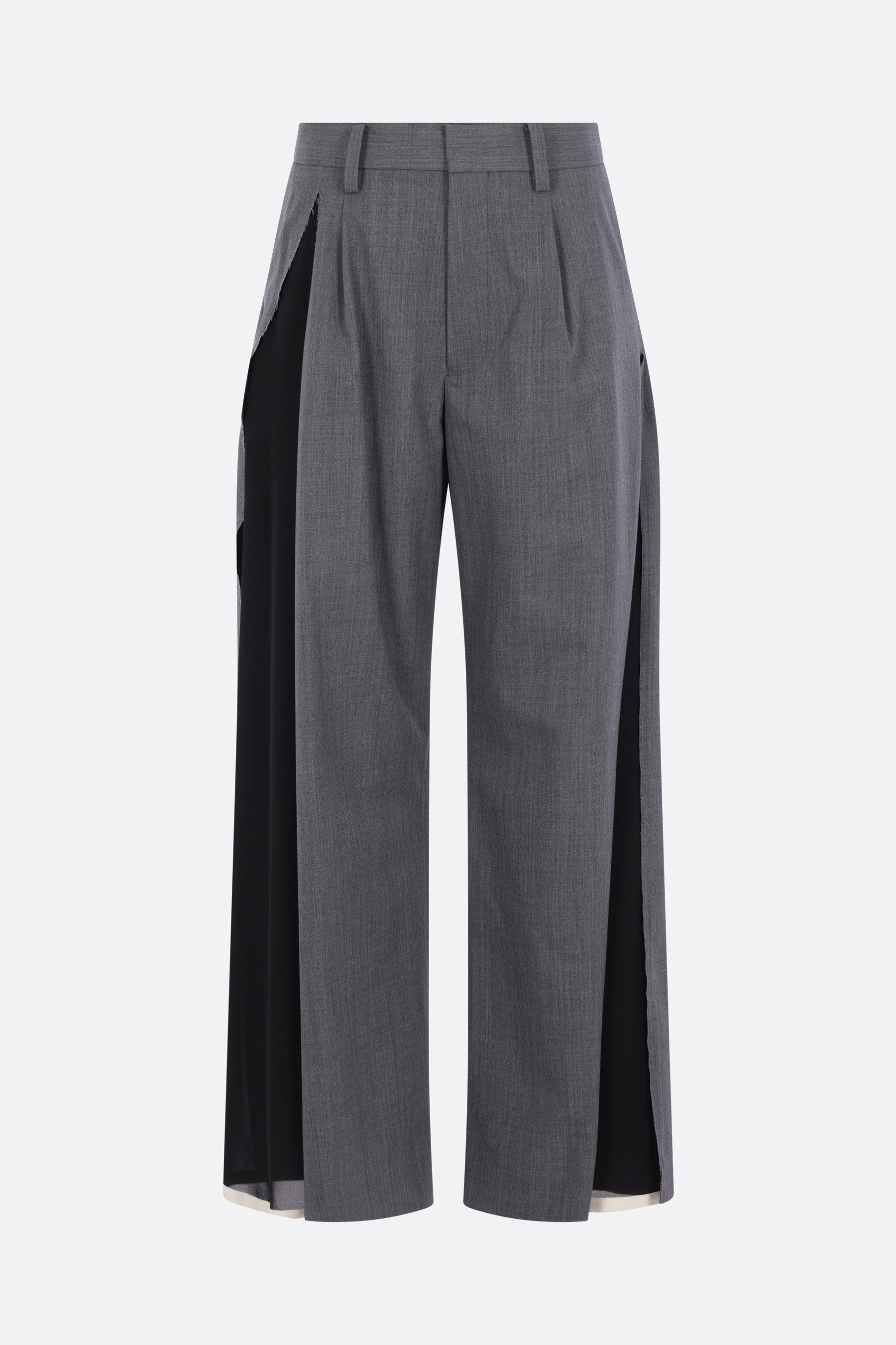 deconstructed trousers in wool blend and crepe