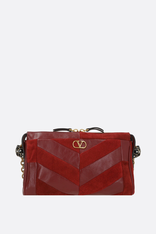 borsa a spalla Panthea small in suede e nappa chevron