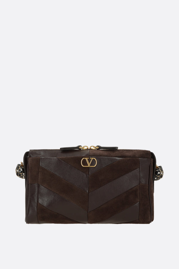 borsa a spalla Panthea small in suede e nappa chevron