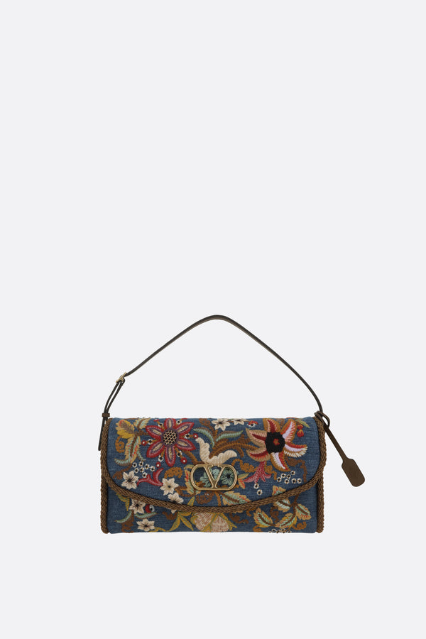 Devain shoulder bag in embroidered denim