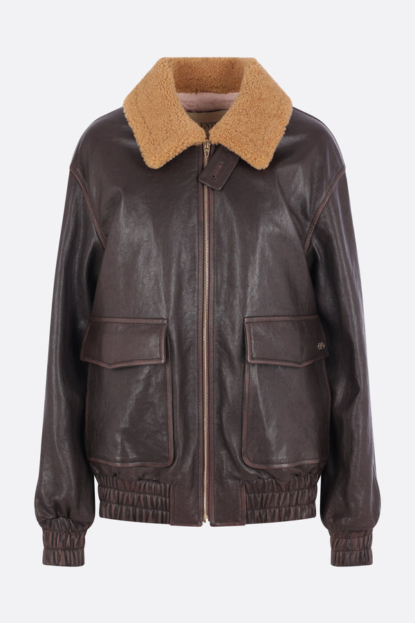 oversized bomber jacket in leather