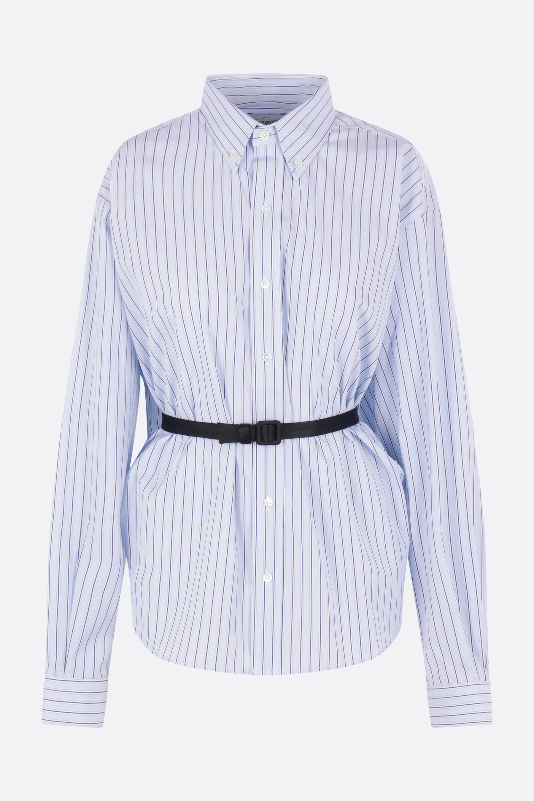 belted shirt in striped poplin