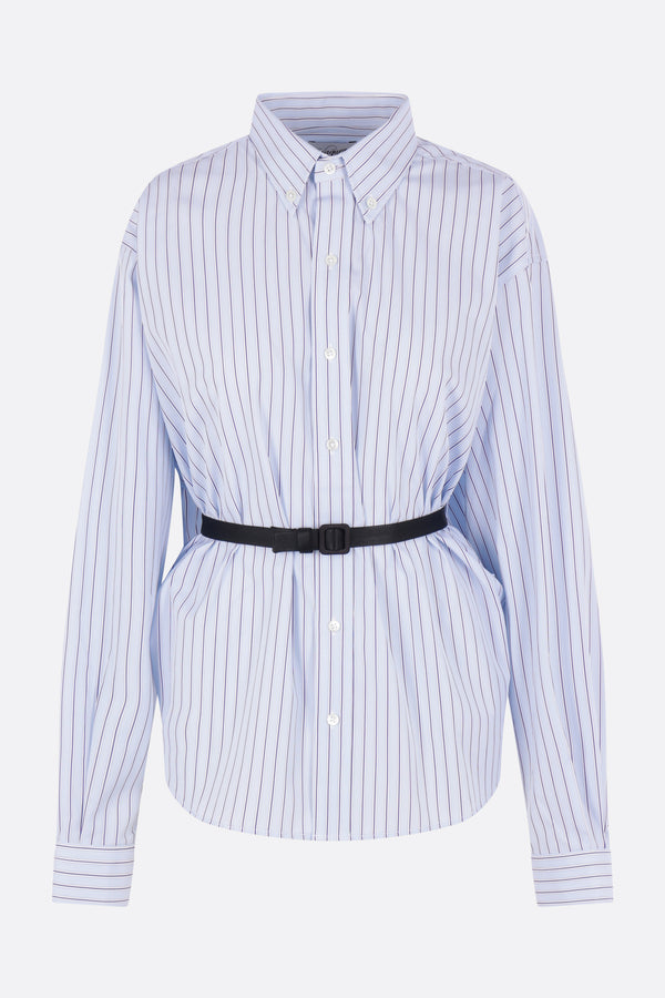belted shirt in striped poplin
