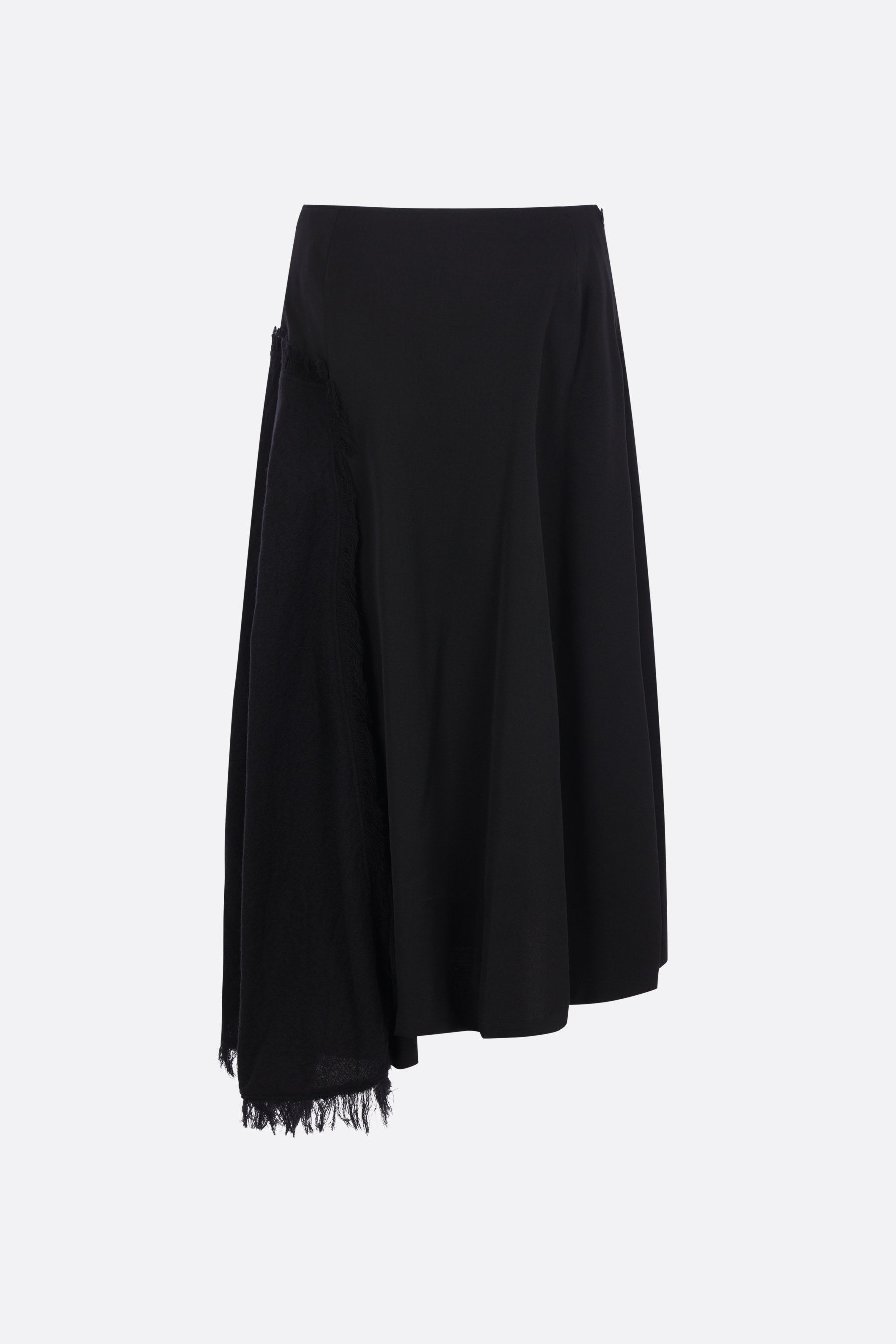 wool asymmetric skirt with fringes