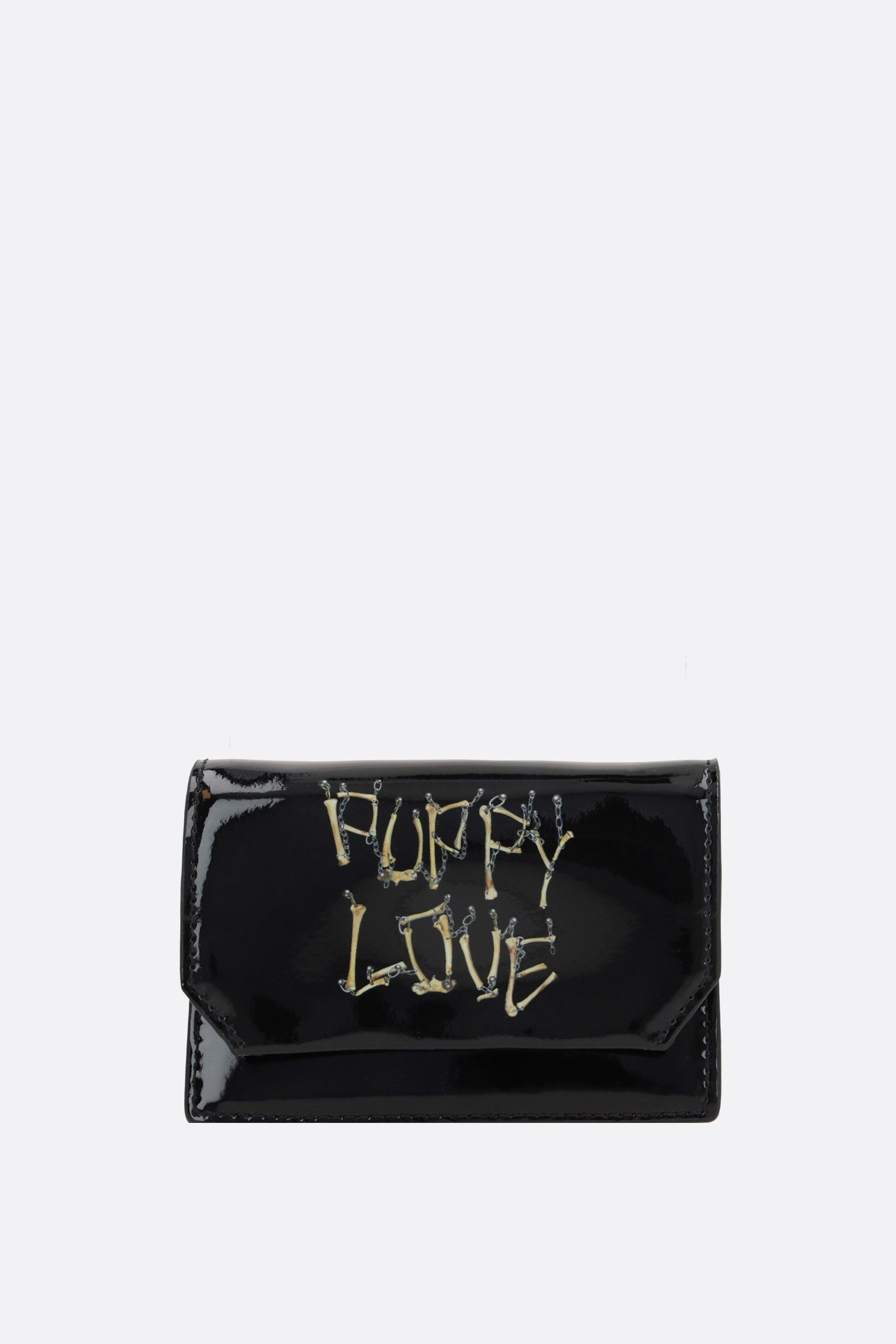 Puppy Love patent leather card case with strap