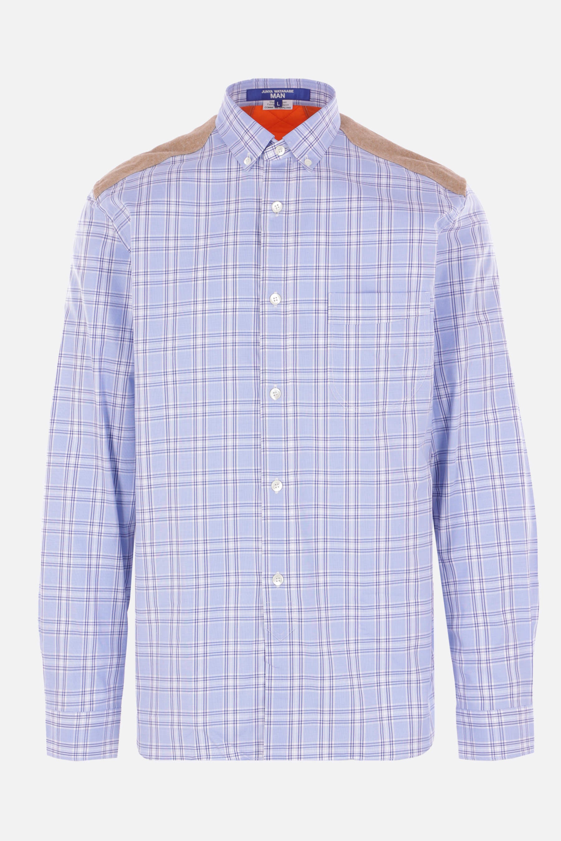 checked cotton and quilted nylon shirt
