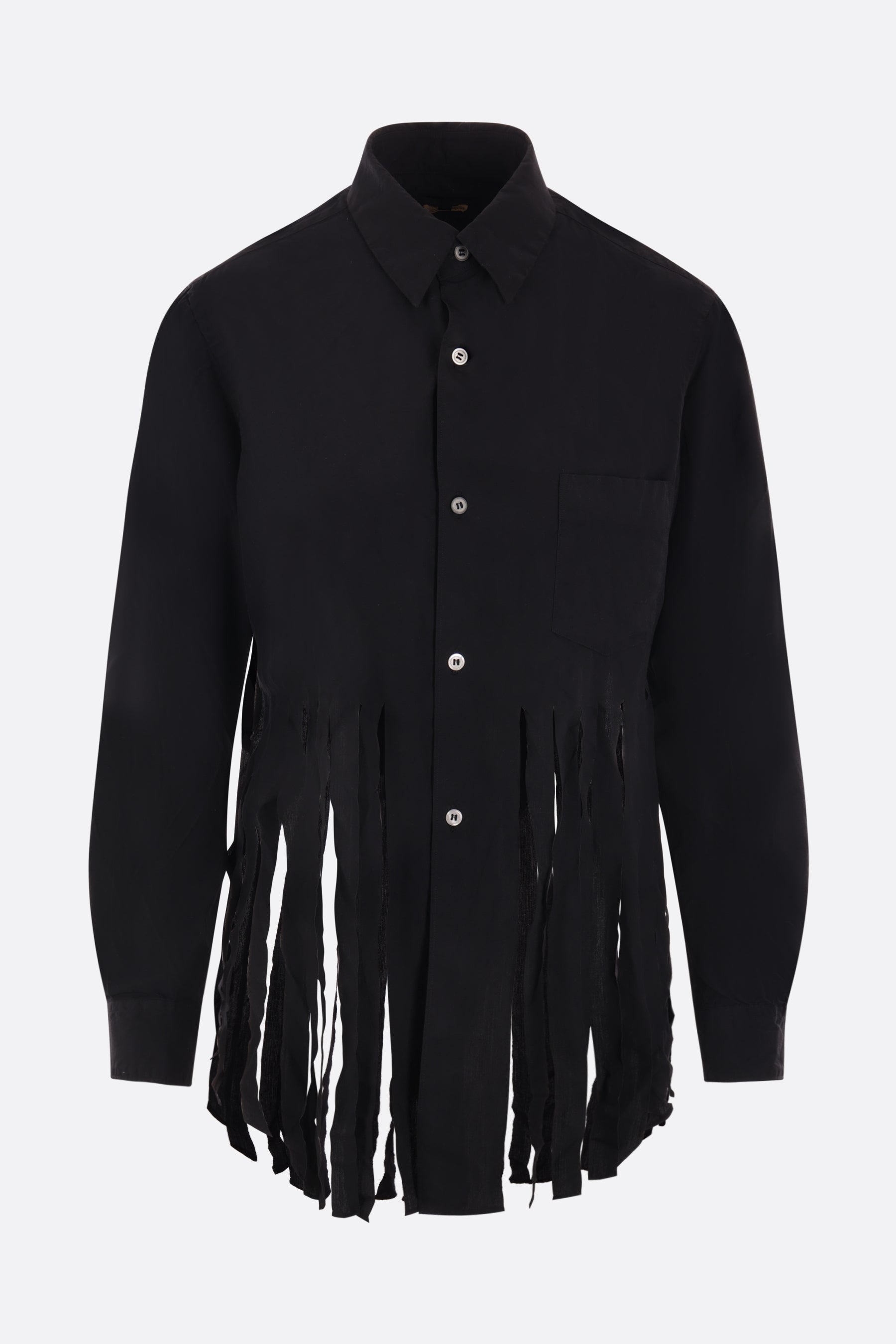 wrinkled technical fabric shirt with fringes